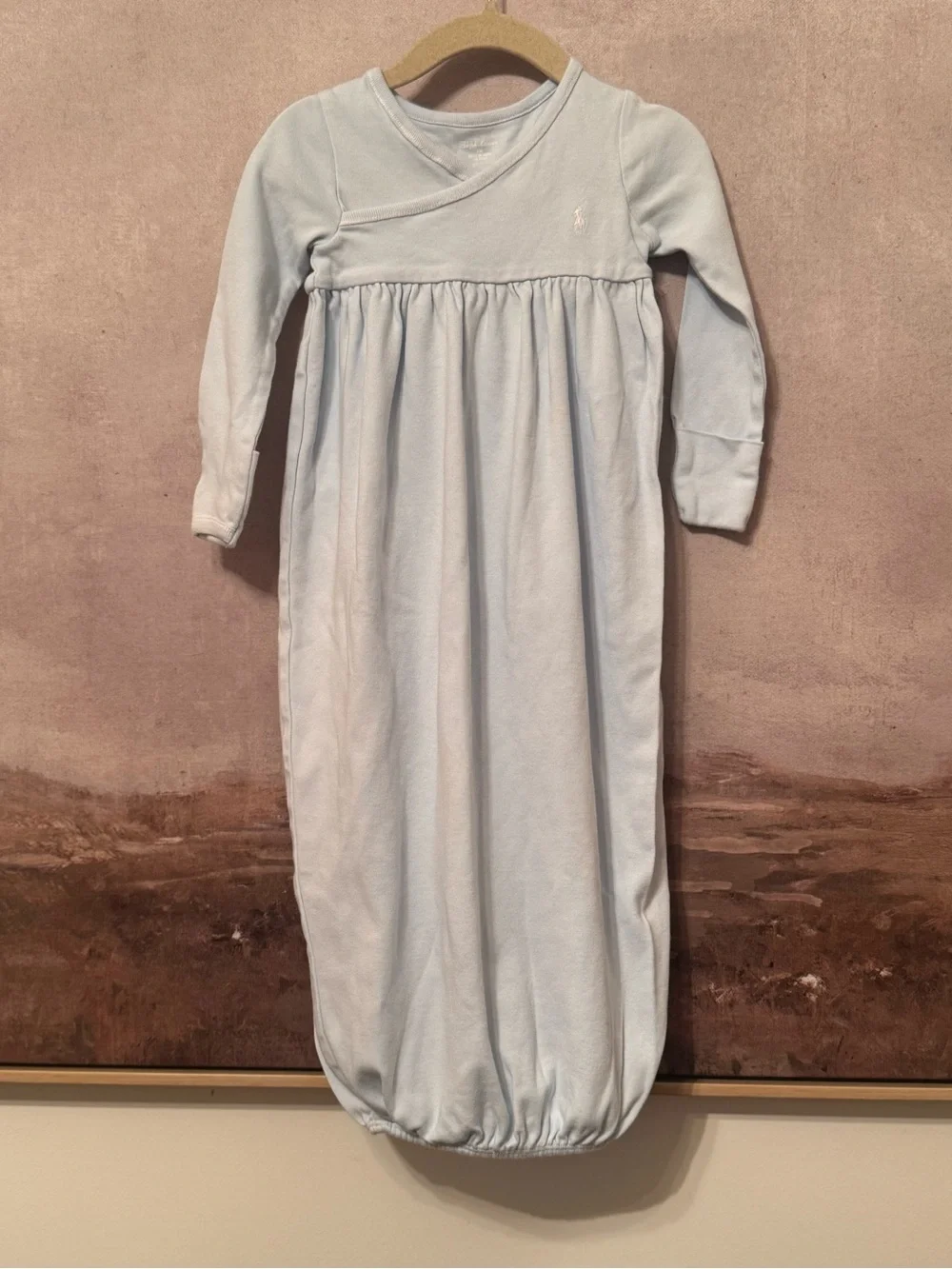 Ralph Lauren Light Blue Long Sleeve Cotton Sleep Gown 9M